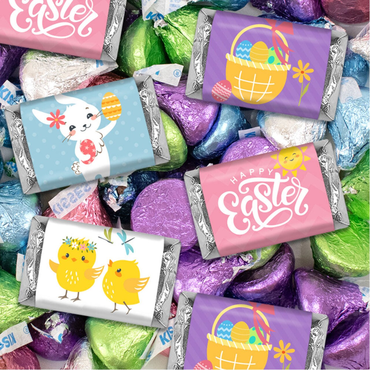 3lb Easter Pals Chocolate Candy Mix - Wrapped Miniatures And Spring Mix Chocolate Kisses (248ct)